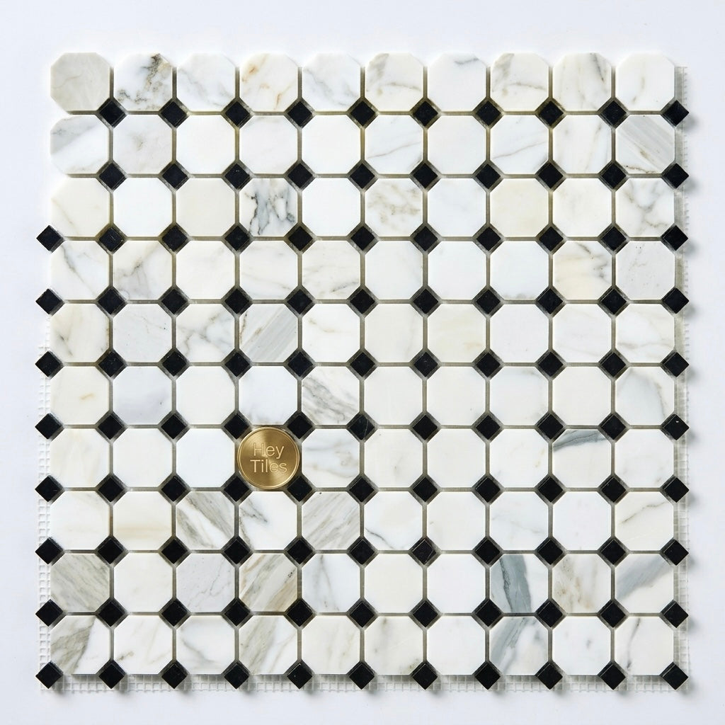 2” Tuscan Calacatta Oro & Tuxedo Dot Mosaic