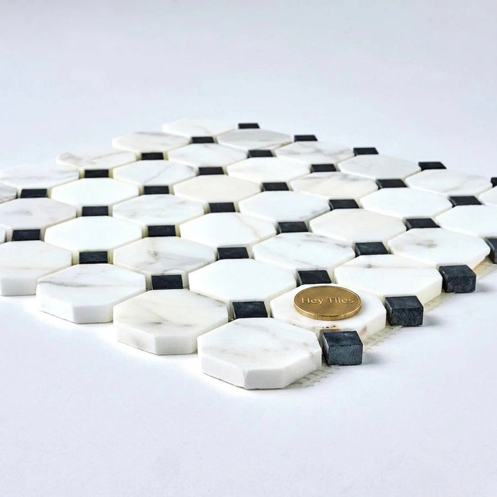2” Tuscan Calacatta Oro & Tuxedo Dot Mosaic
