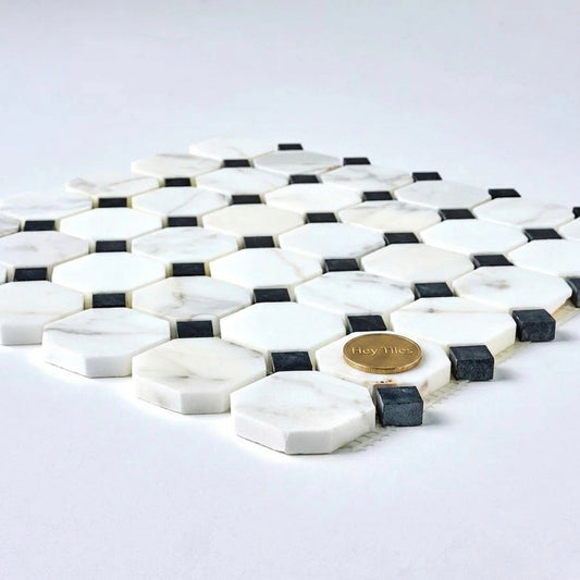 2” Tuscan Calacatta Oro & Tuxedo Dot Mosaic