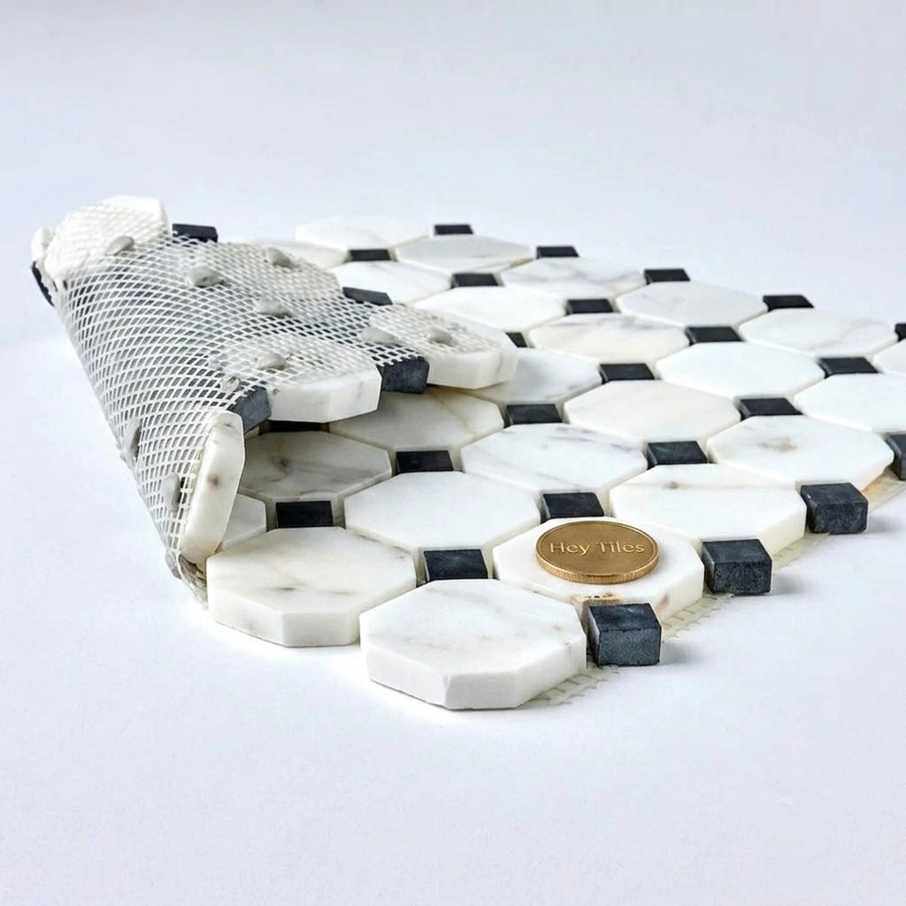 2” Tuscan Calacatta Oro & Tuxedo Dot Mosaic
