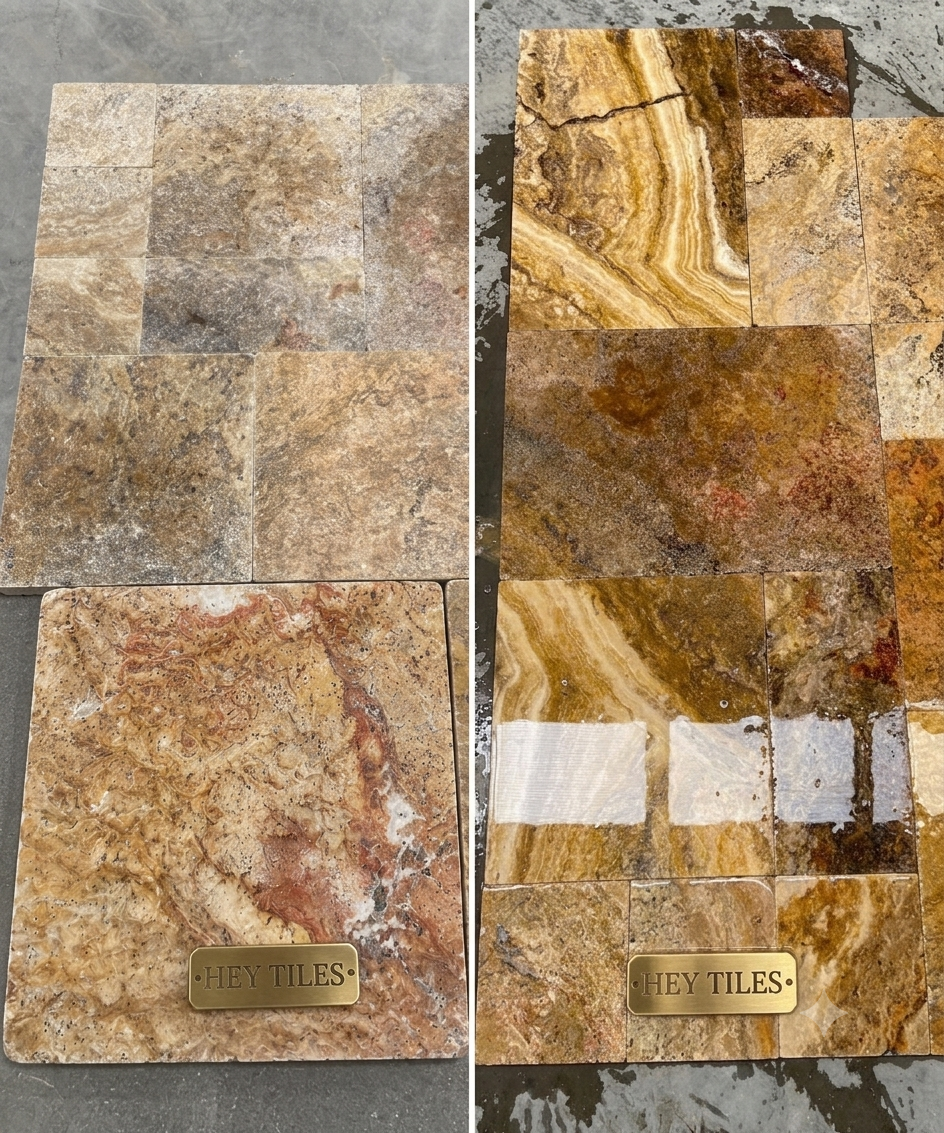Scabos Tumbled Travertine Versailles (French) Pattern Floor and Wall Tile Set