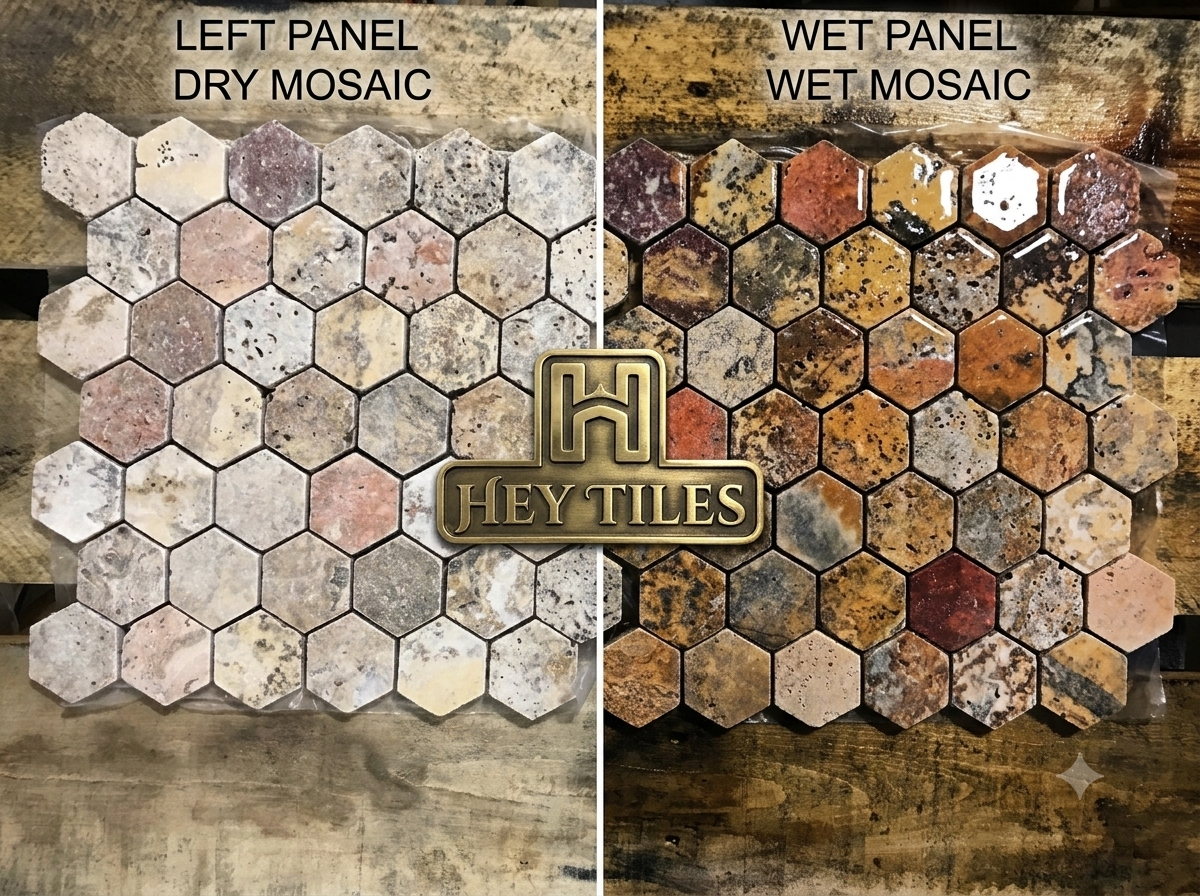 2” Scabos Travertine Hexagon Mosaic Tumbled