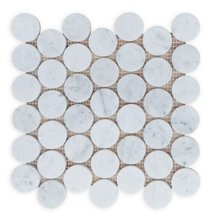 2” Carrara White Honed Penny Round Mosaic Tile – Hey Tiles