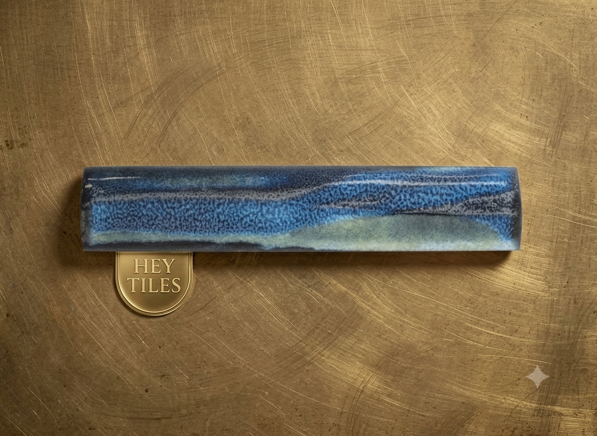 Kawa Series: 1" x 6" Smoky Blue Semi-Gloss Porcelain Bead Molding Trim Tile