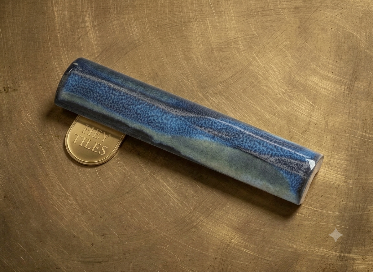 Kawa Series: 1" x 6" Smoky Blue Semi-Gloss Porcelain Bead Molding Trim Tile