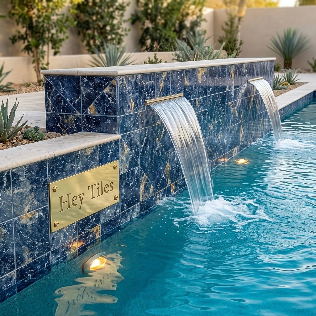 Fujiwa Lyra Series: 6" x 6" Steel Blue Glazed Porcelain Pool Field Tile