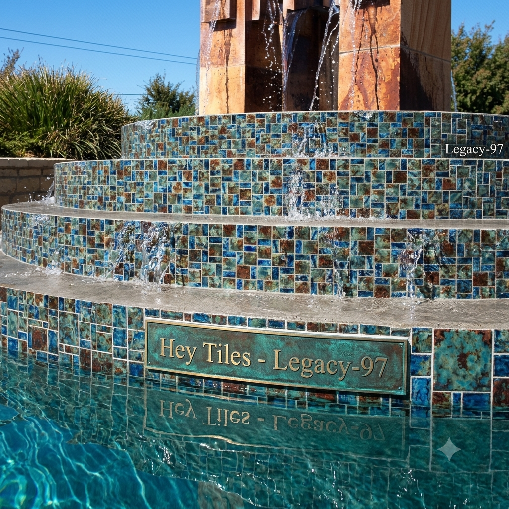 Fujiwa Legacy Series: Blue-Red Mix Glazed Porcelain Random Block Mosaic Pool Tile
