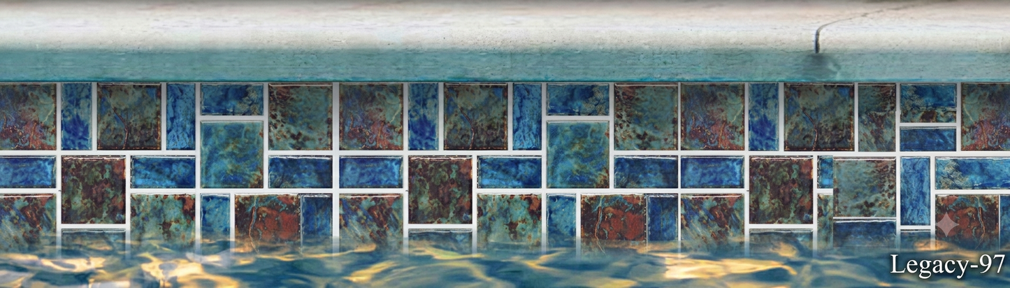 Fujiwa Legacy Series: Blue-Red Mix Glazed Porcelain Random Block Mosaic Pool Tile