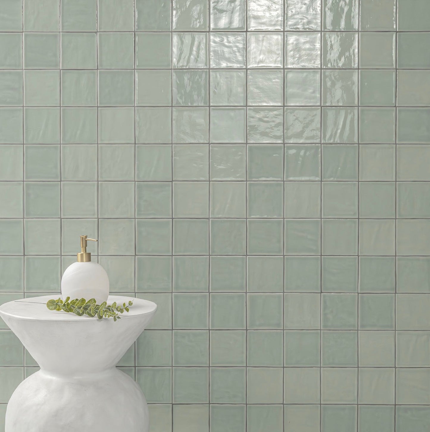 Terranello Series: 4" x 4" Olive Glossy Handcrafted-Look Ceramic Wall Tile