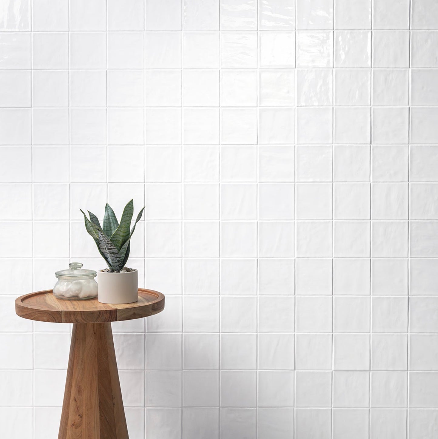 Terranello Series: 4" x 4" Pearl Glossy Handcrafted-Look Ceramic Wall Tile