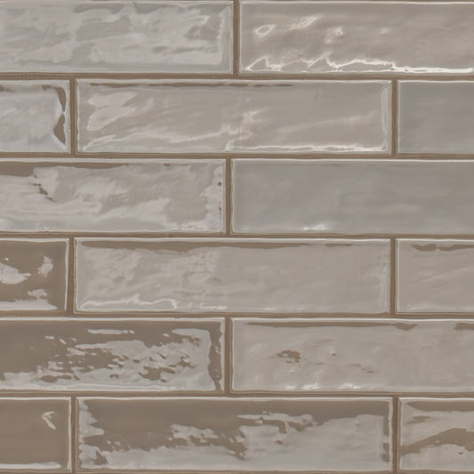 Terranello Series: 2" x 8" Umber Glossy Handcrafted-Look Ceramic Wall Tile