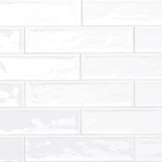 Terranello Series: 2" x 8" Pearl Glossy Handcrafted-Look Ceramic Wall Tile
