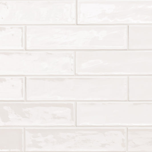 Terranello Series: 2" x 8" Ivory Glossy Handcrafted-Look Ceramic Wall Tile