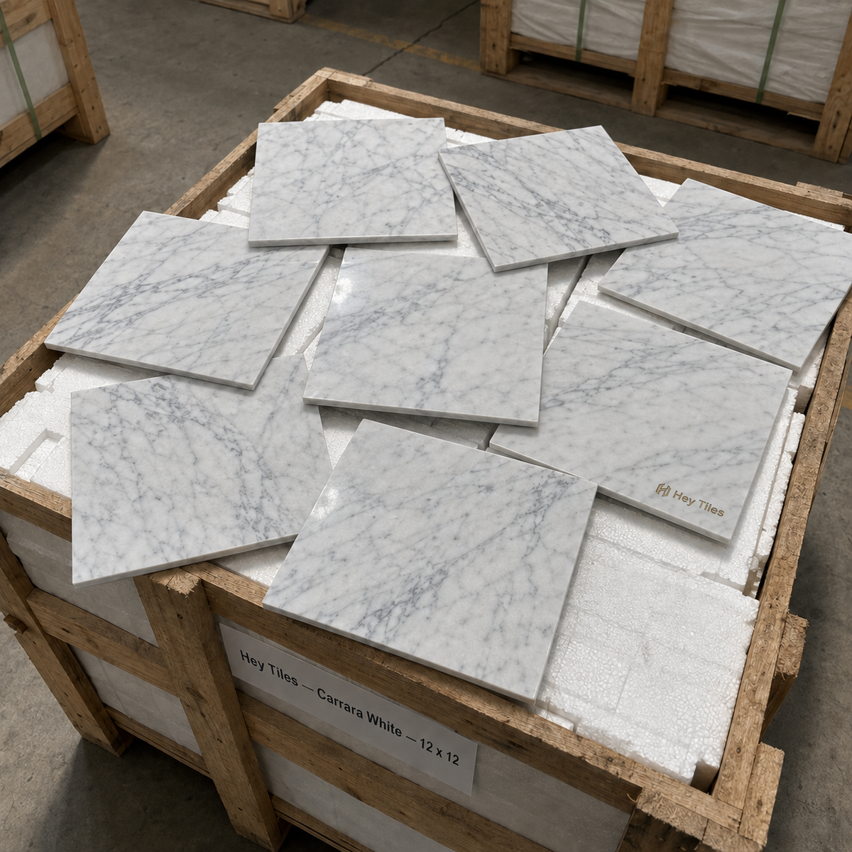 12" x 12" Polished Italian White Marble Floor & Wall Tile (3/8" Thick)