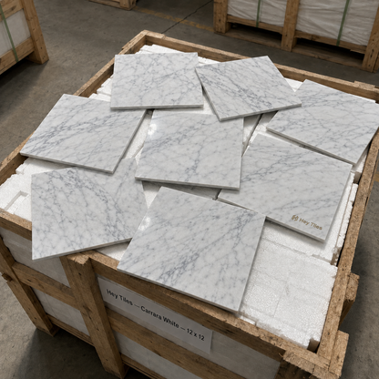 12" x 12" Polished Italian White Marble Floor & Wall Tile (3/8" Thick) — product image 6