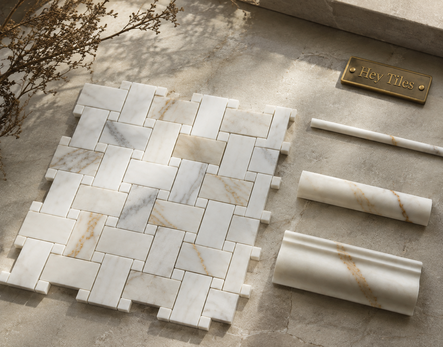 Tuscan Calacatta Gold Jumbo Basketweave Mosaic