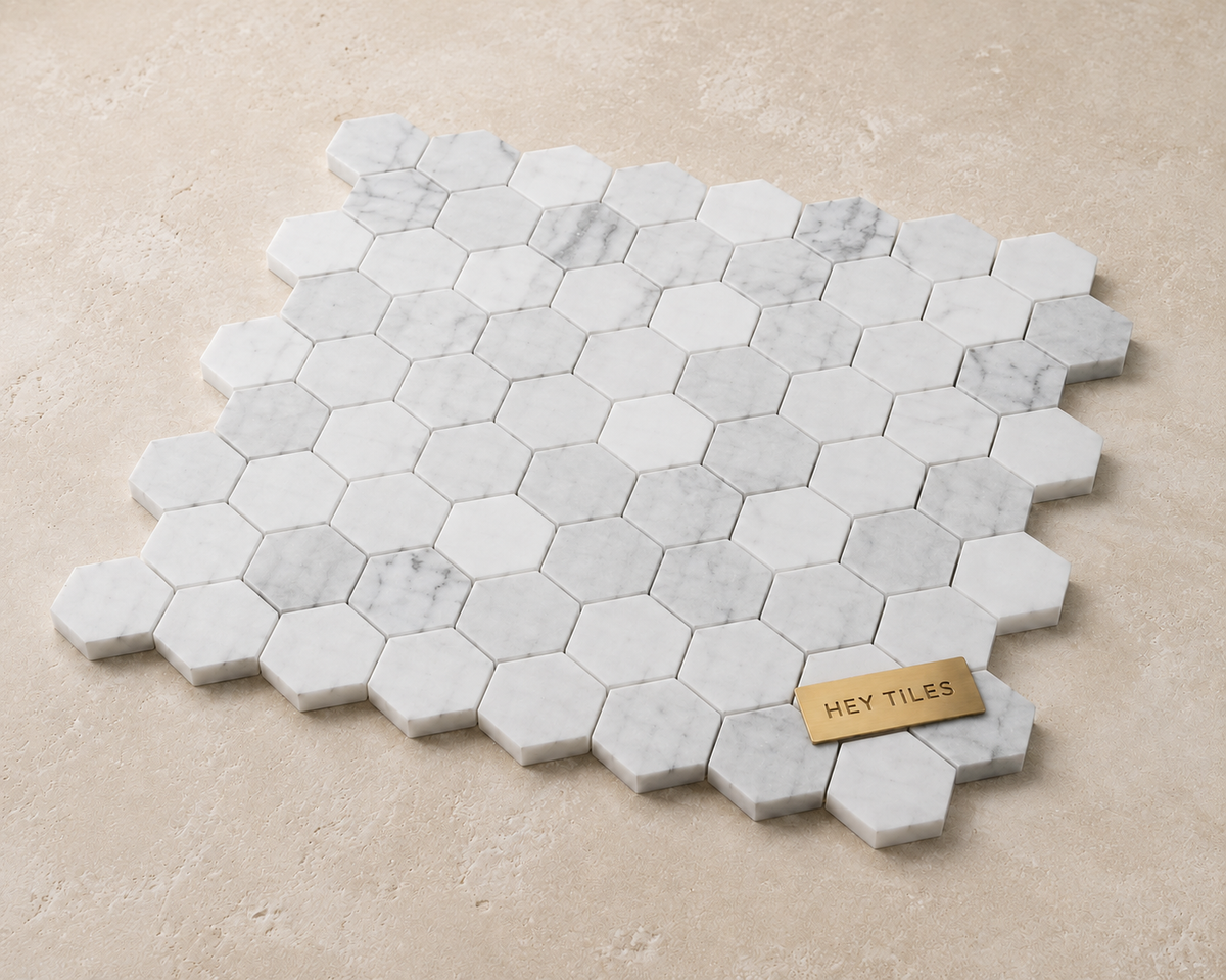 2” Tuscan Carrara White Hexagon Marble Mosaic Tile