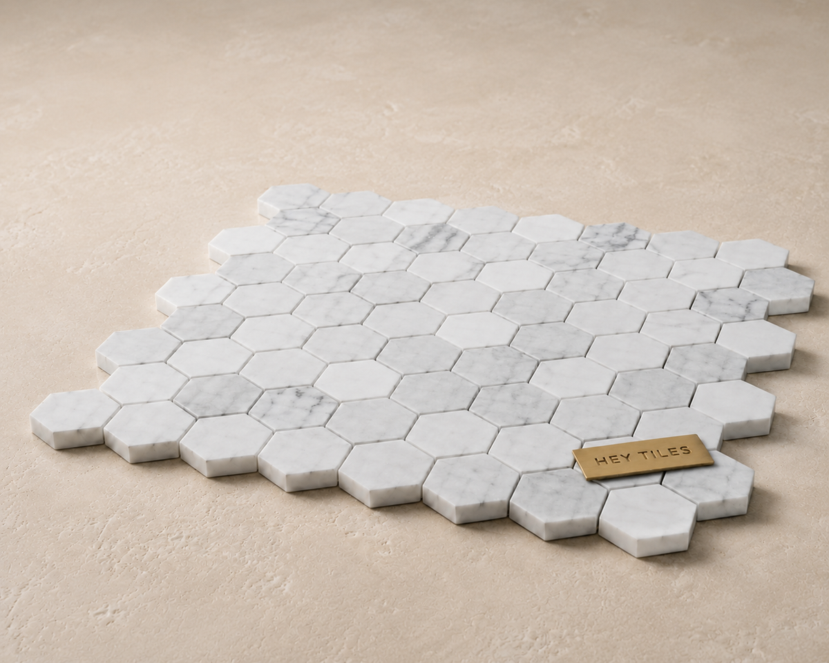 2” Tuscan Carrara White Hexagon Marble Mosaic Tile
