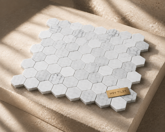 2” Tuscan Carrara White Hexagon Marble Mosaic Tile