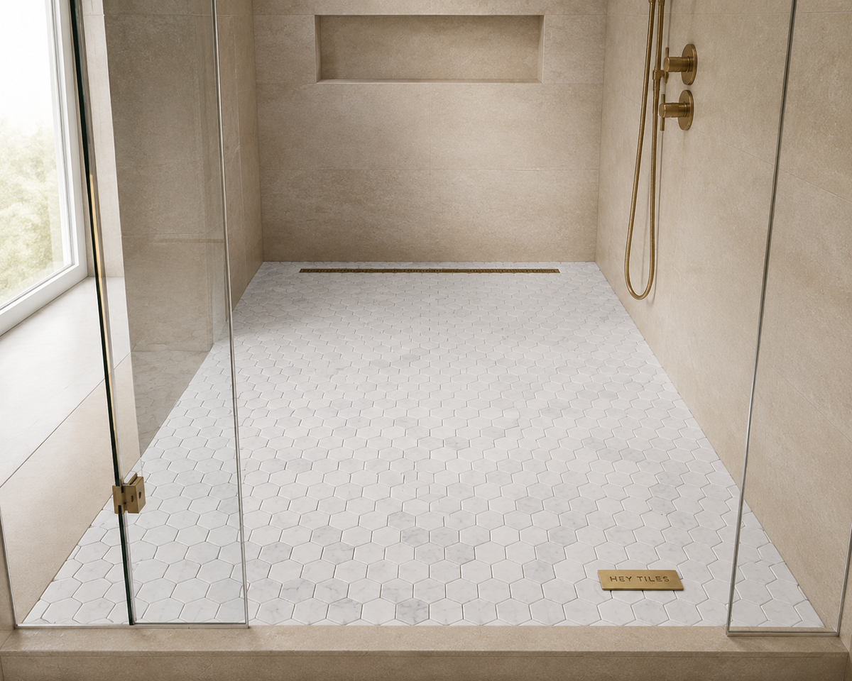 2” Tuscan Carrara White Hexagon Marble Mosaic Tile