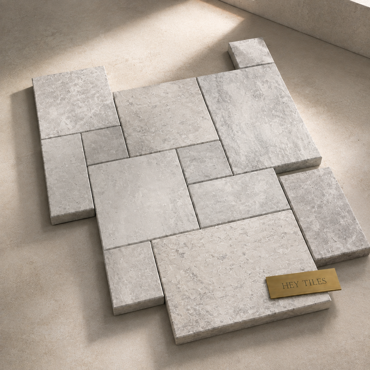 Tundra Gray 1.25" Sandblasted & Brushed Natural Marble Paver Versailles Pattern Kits - 10 Bundles