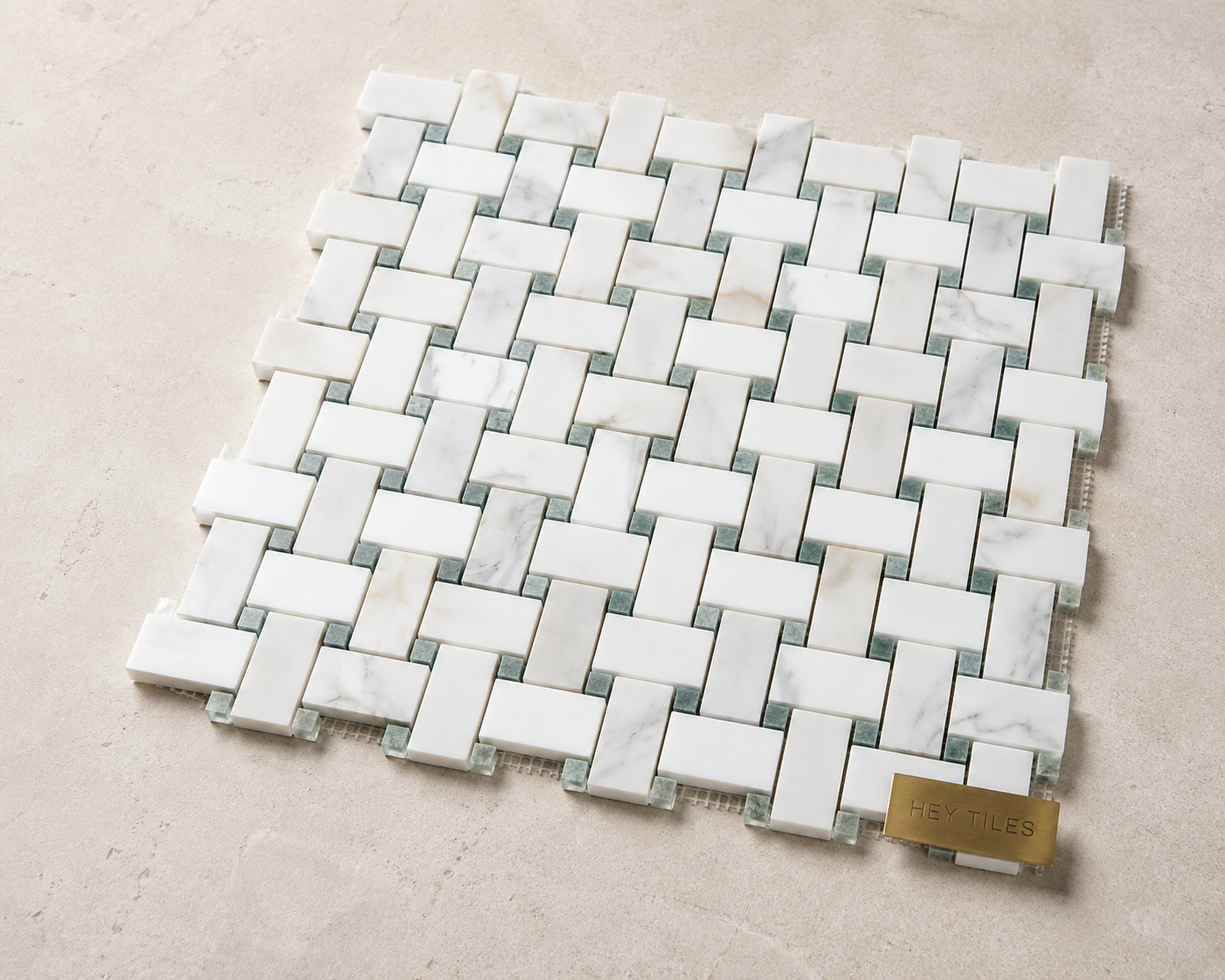 1” x 2” Calacatta Green CalaVerde Basketweave Mosaic Tile on 12x12 Sheet