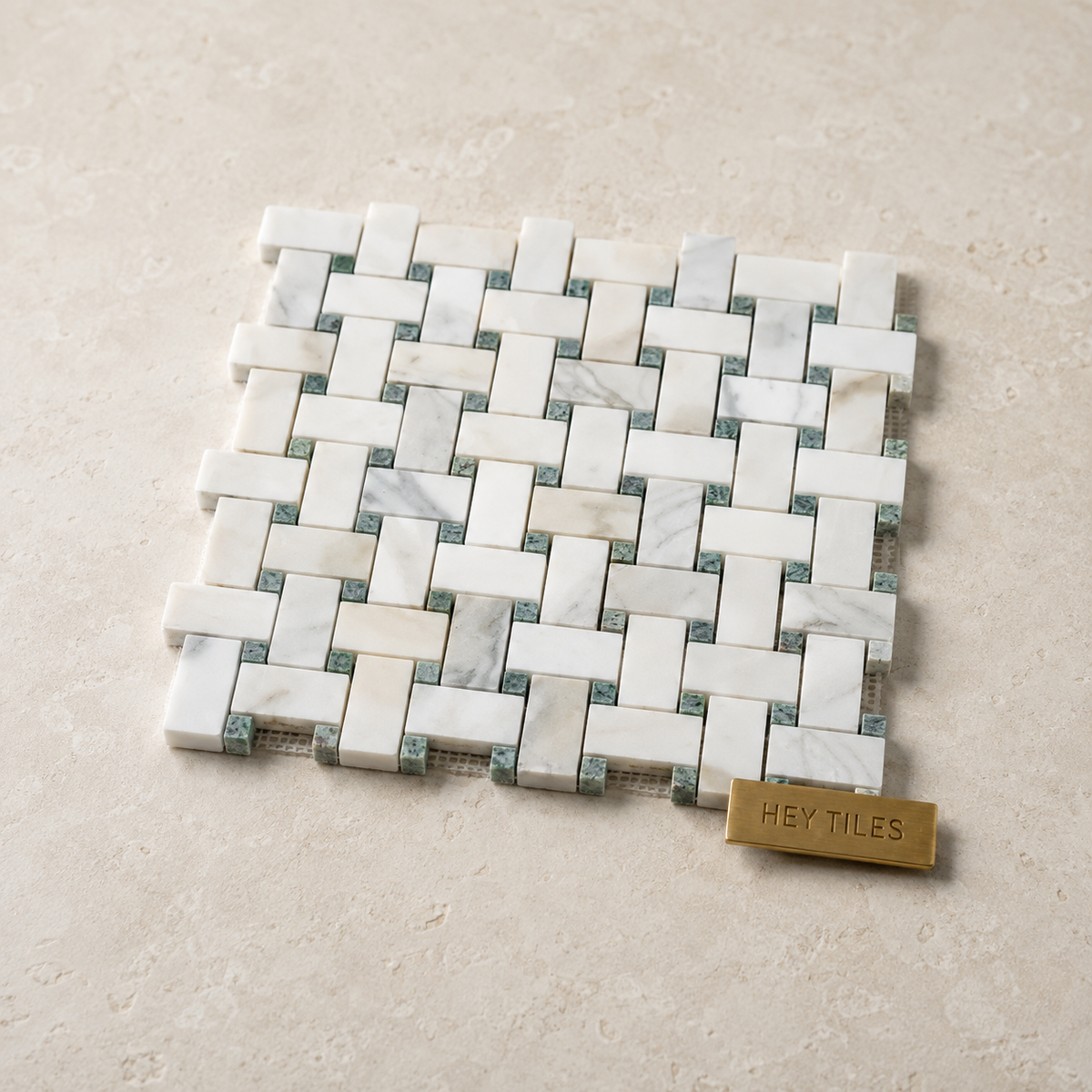 1” x 2” Calacatta Green CalaVerde Basketweave Mosaic Tile on 12x12 Sheet