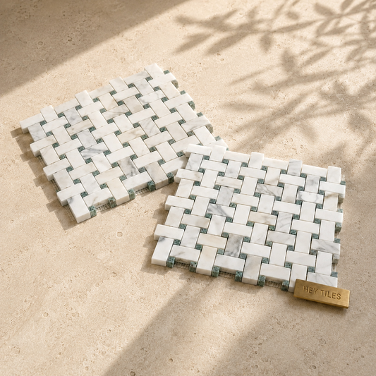 1” x 2” Calacatta Green CalaVerde Basketweave Mosaic Tile on 12x12 Sheet