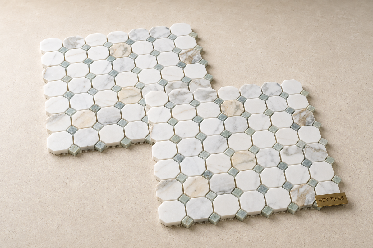 12x12 Calacatta Green Octagon CalaVerde Mosaic Tile