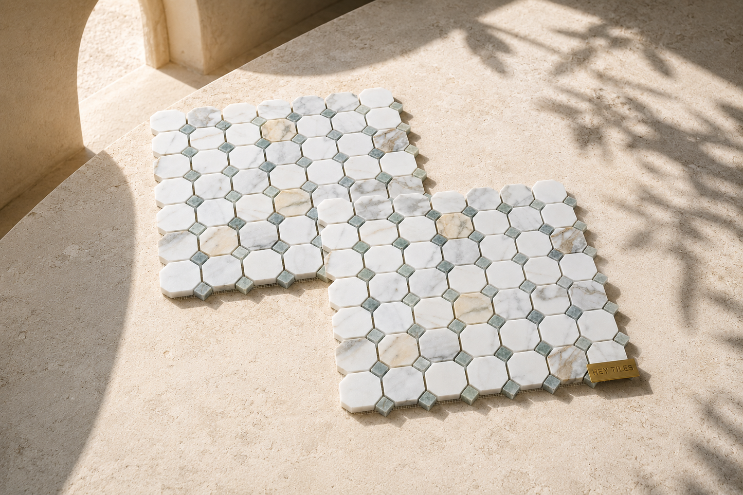 12x12 Calacatta Green Octagon CalaVerde Mosaic Tile