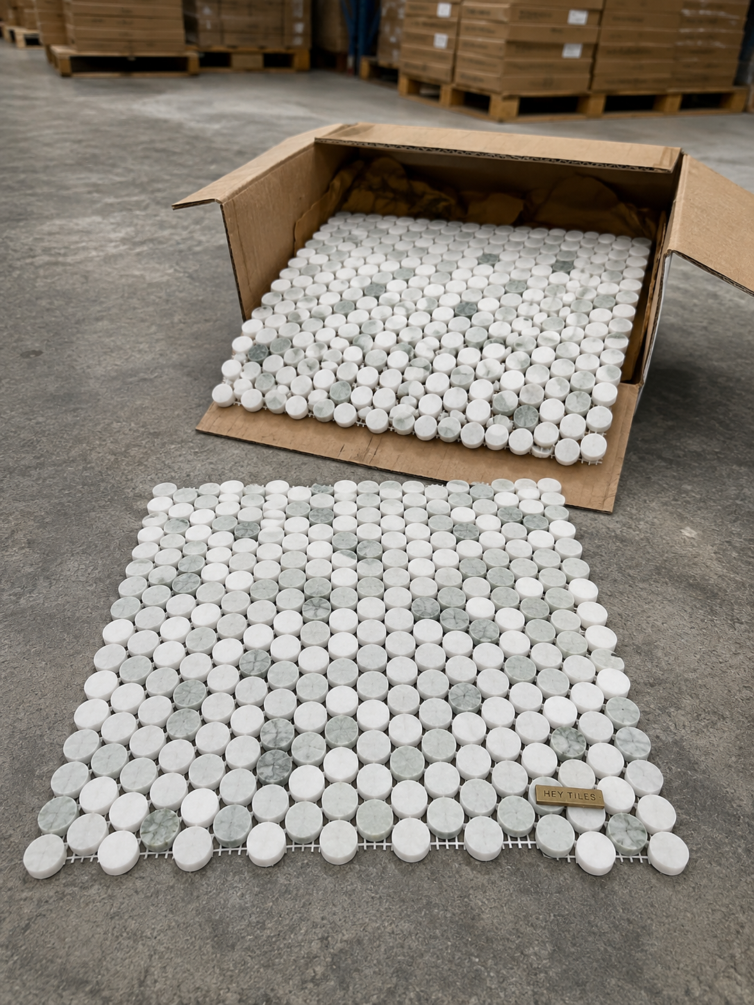 Thassos Green Marble Penny Round Mosaic