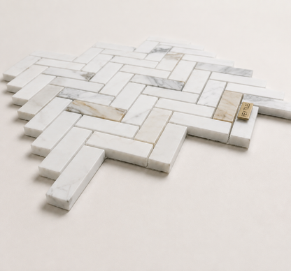 1x4 Calacatta Gold Marble Herringbone  Mosaic, Italian Marble — product image 3