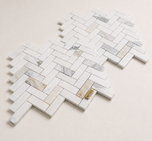 1x4 Calacatta Gold Marble Herringbone  Mosaic, Italian Marble