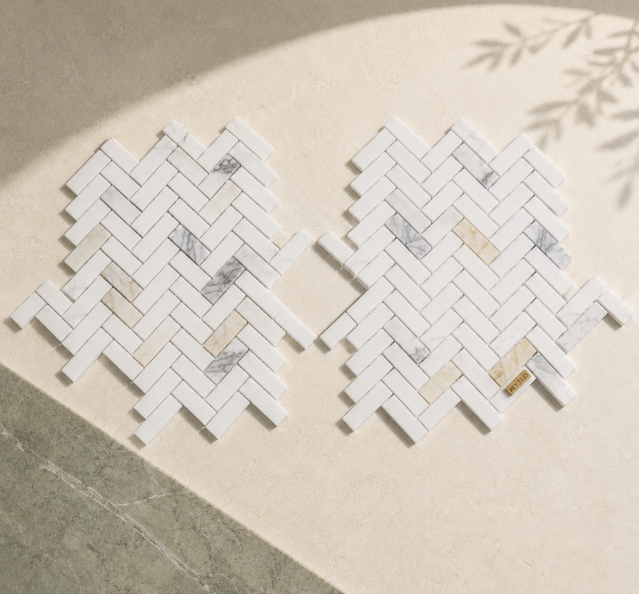 1x4 Calacatta Gold Marble Herringbone  Mosaic, Italian Marble