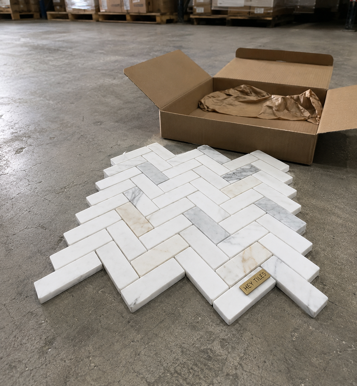 1x4 Calacatta Gold Marble Herringbone  Mosaic, Italian Marble