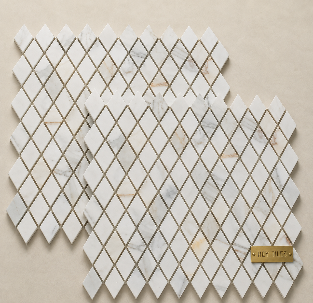 Tuscan Calacatta Gold 1" x 1-7/8" Rhomboid Marble Mosaic Tile