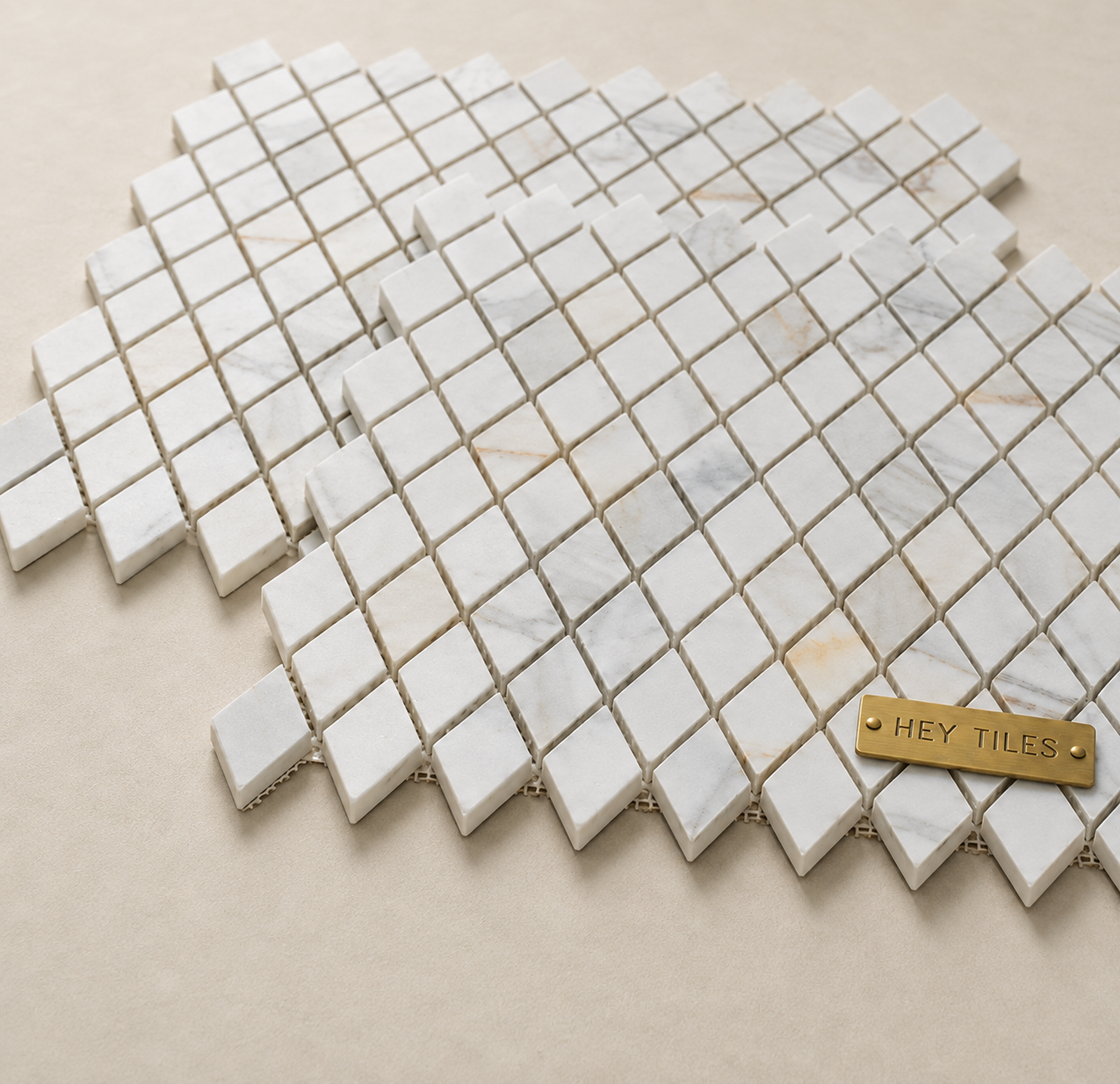 Tuscan Calacatta Gold 1" x 1-7/8" Rhomboid Marble Mosaic Tile