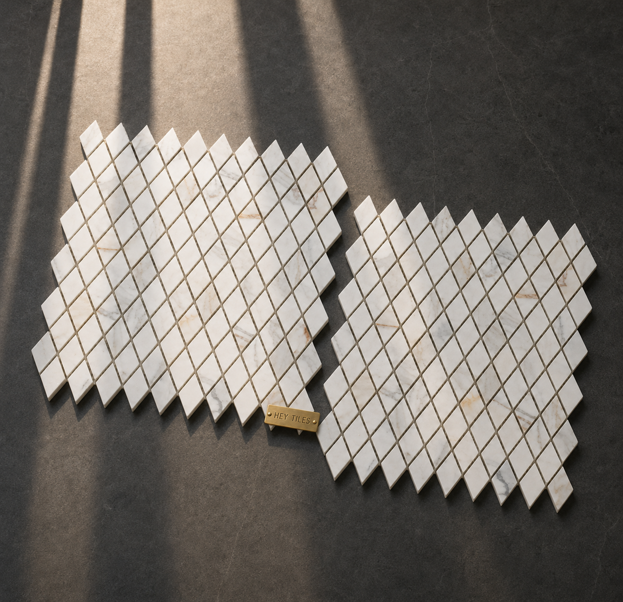 Tuscan Calacatta Gold 1" x 1-7/8" Rhomboid Marble Mosaic Tile