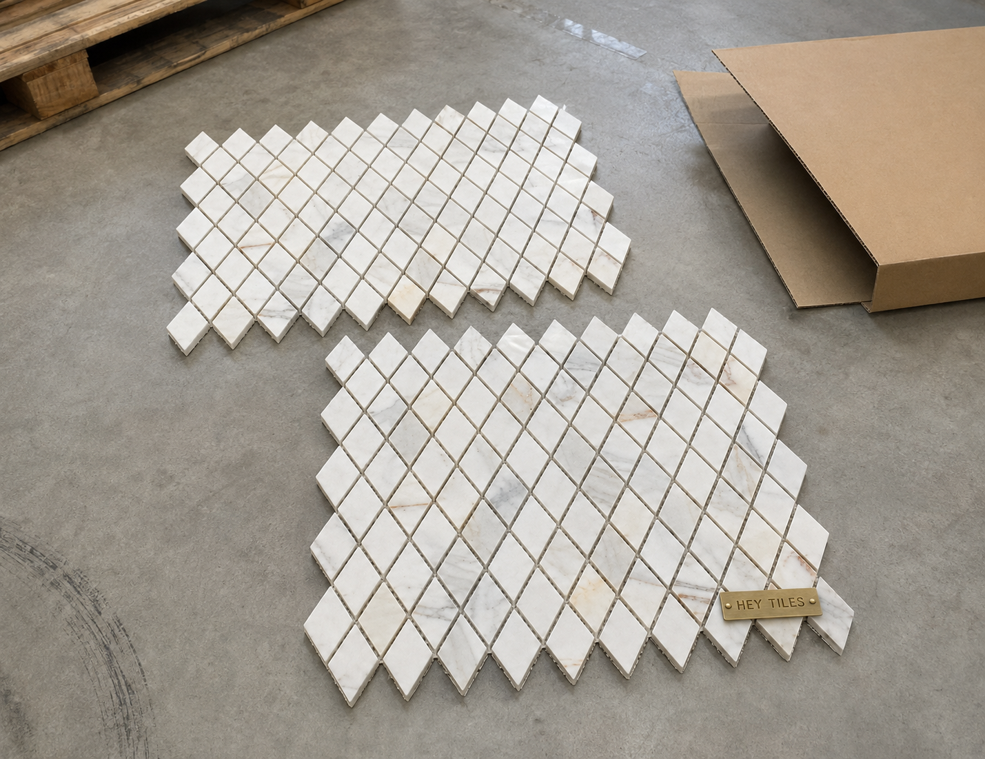 Tuscan Calacatta Gold 1" x 1-7/8" Rhomboid Marble Mosaic Tile