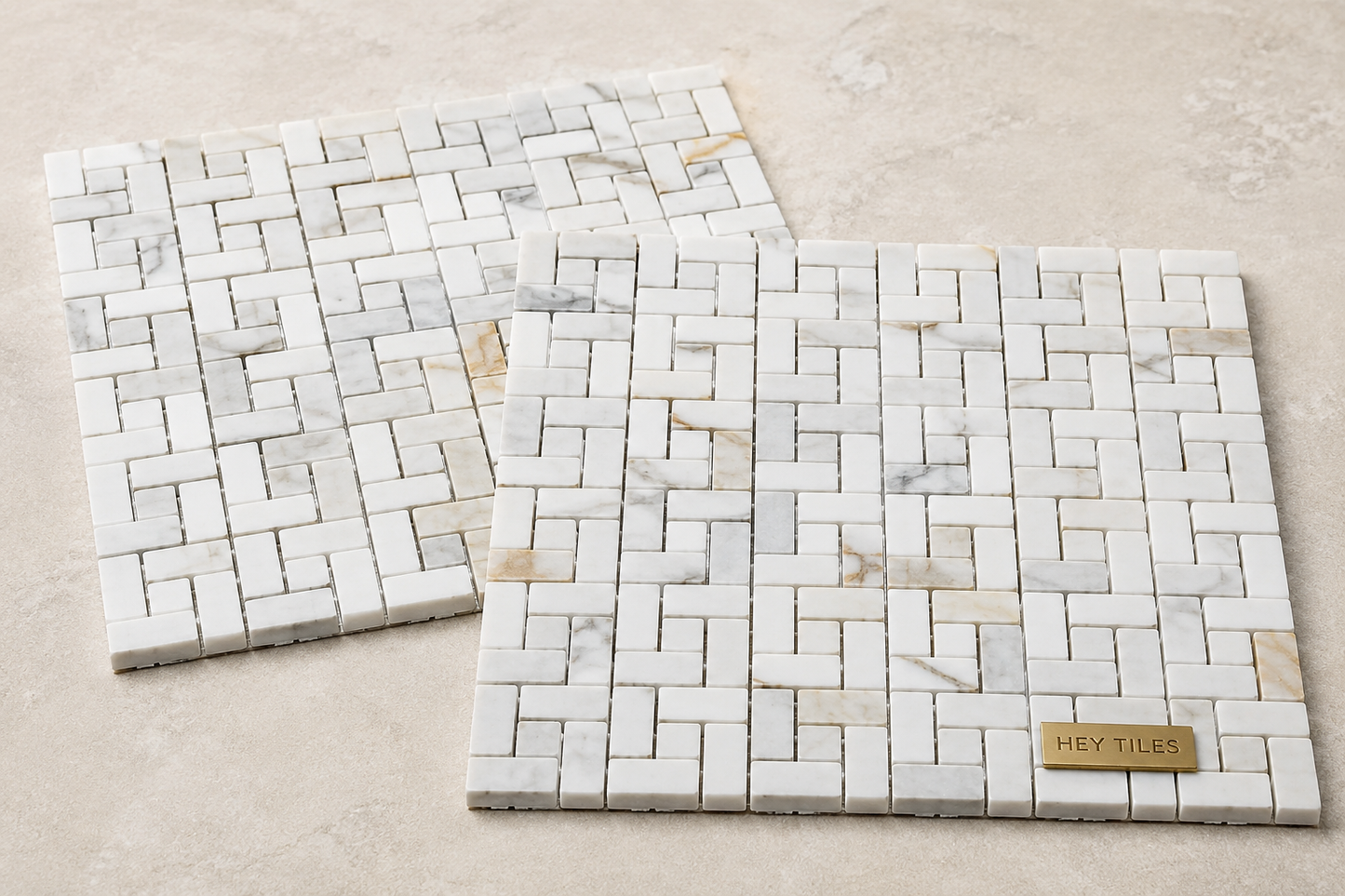 Tuscan Aurelia™ Calacatta Gold Pinwheel Marble Mosaic Tile – 12" × 12"