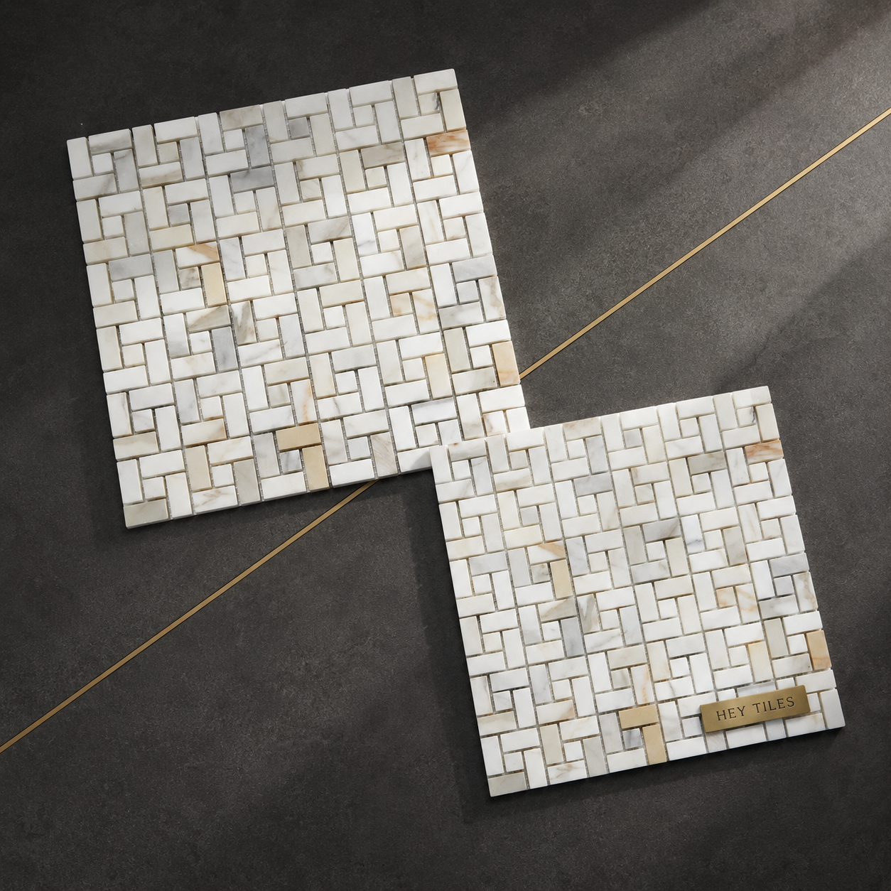 Tuscan Aurelia™ Calacatta Gold Pinwheel Marble Mosaic Tile – 12" × 12"