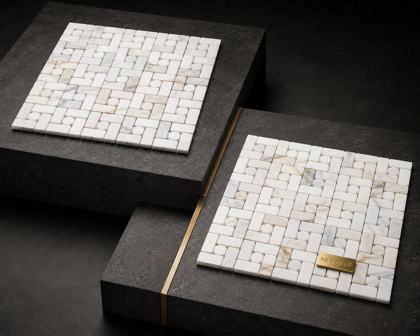 Tuscan Aurelia™ Calacatta Gold Pinwheel Marble Mosaic Tile – 12" × 12"