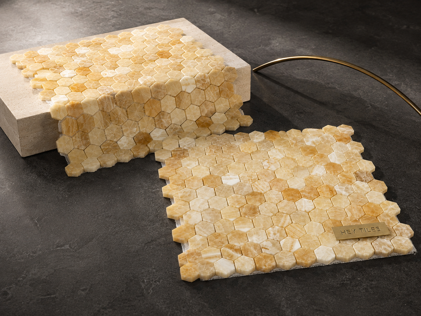 Honey Onyx Hexagon Mosaic 1x1 3/8 Polished