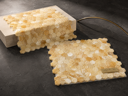 Honey Onyx Hexagon Mosaic 1x1 3/8 Polished