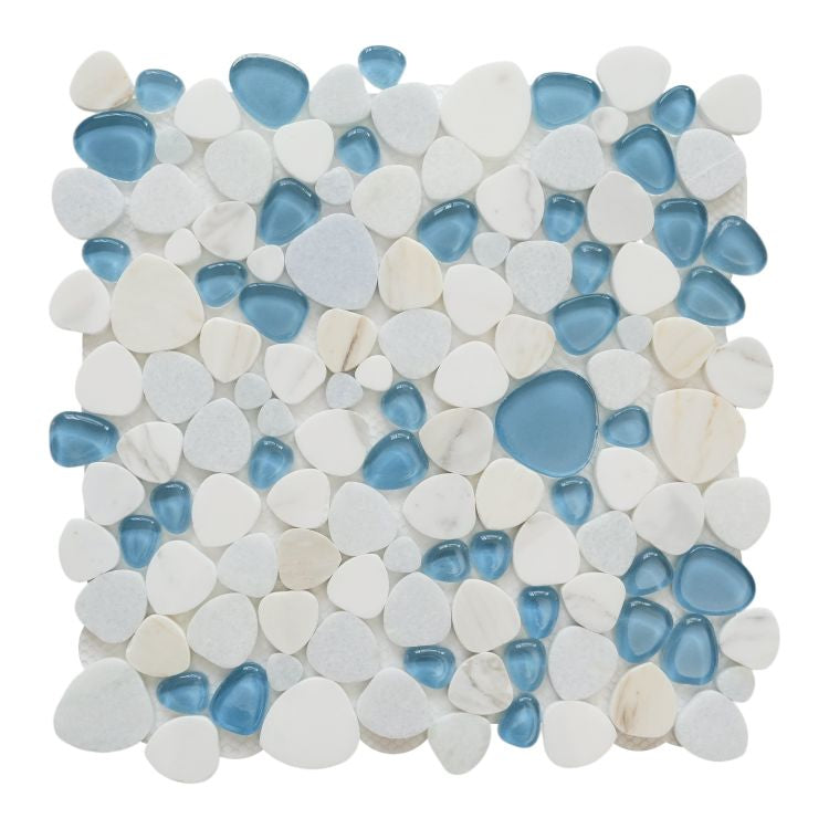 Peach Royal Blue 12" x 12" Marble and Glass Mosaic Tile