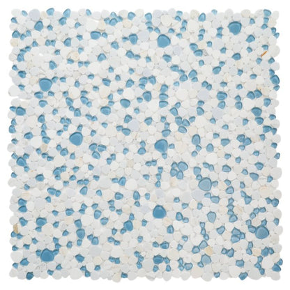 Peach Royal Blue 12" x 12" Marble and Glass Mosaic Tile — product image 7