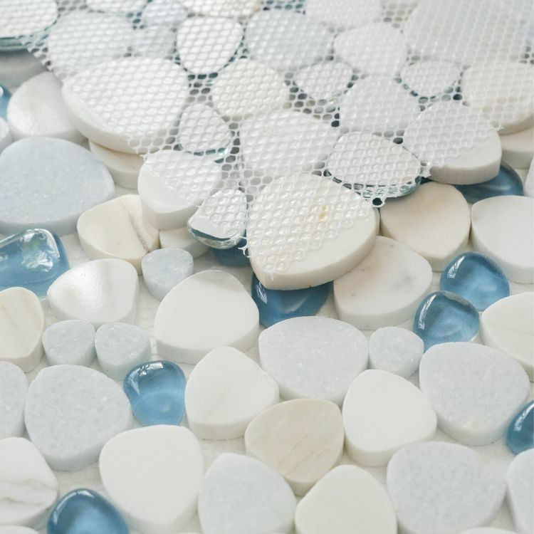 Peach Royal Blue 12" x 12" Marble and Glass Mosaic Tile