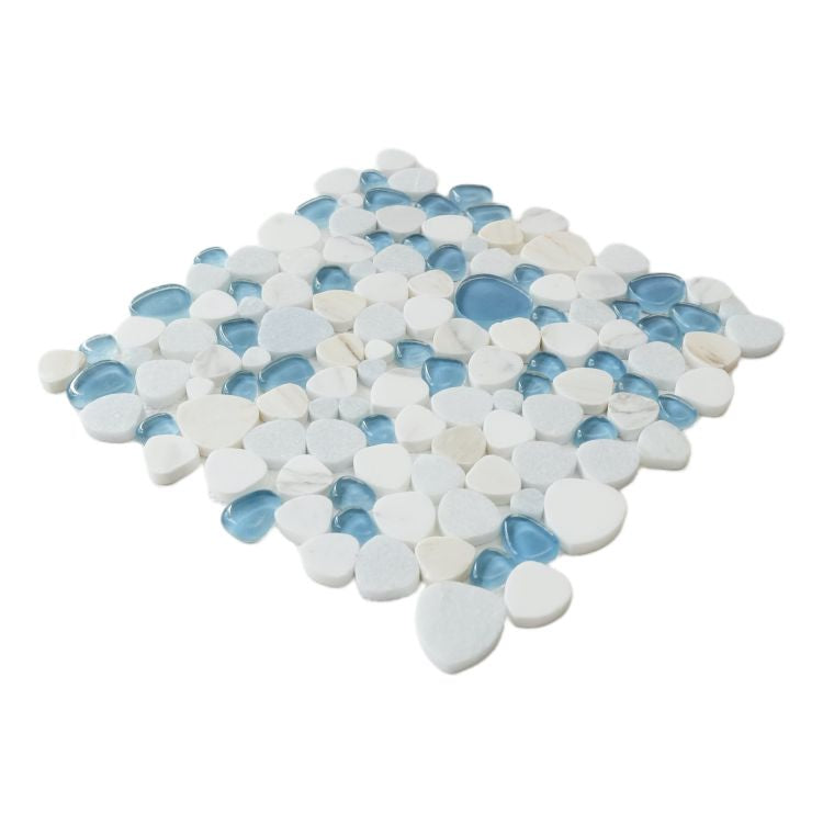 Peach Royal Blue 12" x 12" Marble and Glass Mosaic Tile
