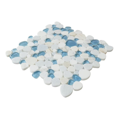 Peach Royal Blue 12" x 12" Marble and Glass Mosaic Tile — product image 3
