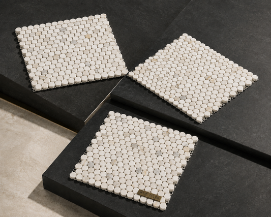 Tuscan Calacatta Gold 3/4" Penny Round Polished Marble Mosaic